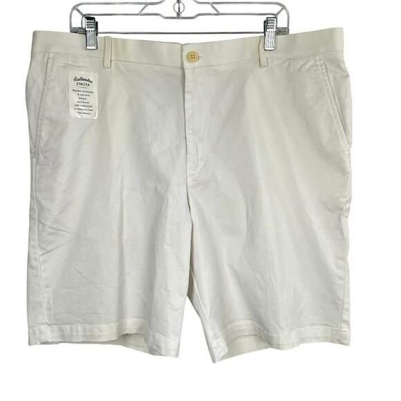 NWT Izod Saltwater Stretch Flat Front Washed Chino Cotton Short White Men's 38W - Picture 1 of 13